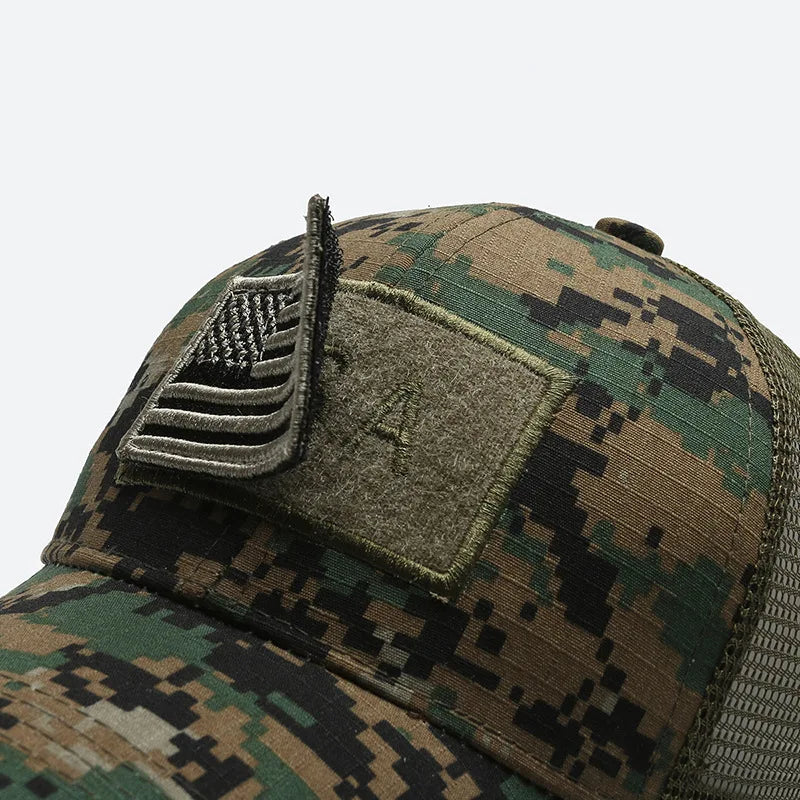 Men American Flag Camouflage Baseball Cap Male Outdoor Breathable Tactics Mountaineering Peaked Hat Adjustable Stylish Casquette