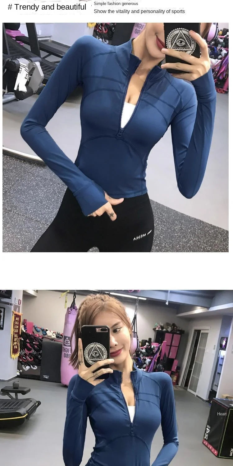 Fitness Sports Jacket Women's Zipper Long-sleeved Stand-up Jacket Quick-drying Training Yoga Clothes Summer Breathable Top