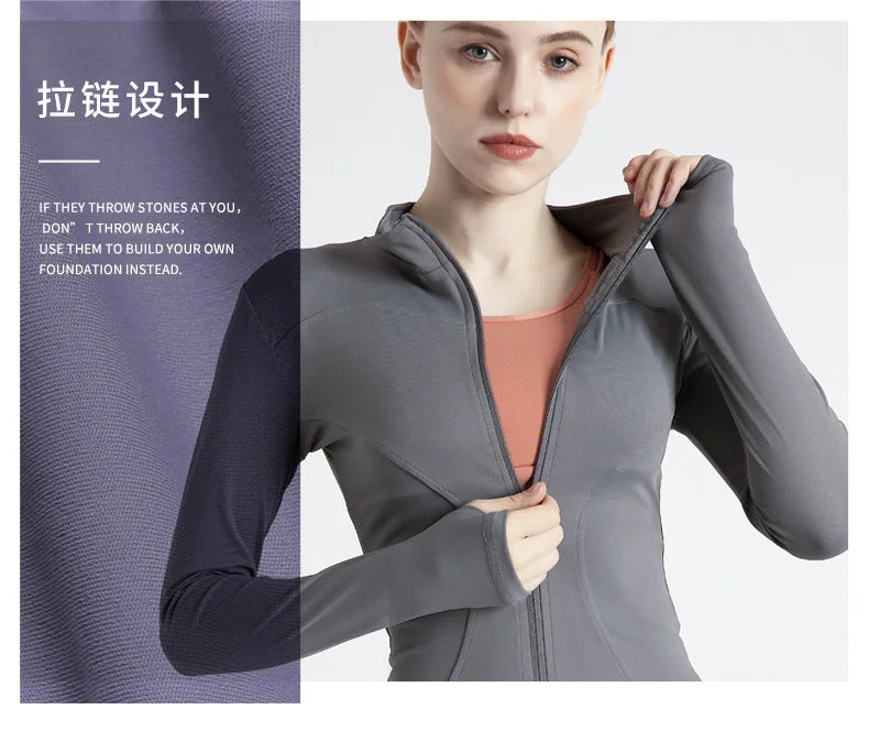 Long Sleeve Sports Jacket Women Zip Fitness Yoga Shirt Winter Warm Gym Top Activewear Running Coats Workout Clothes For Cycling