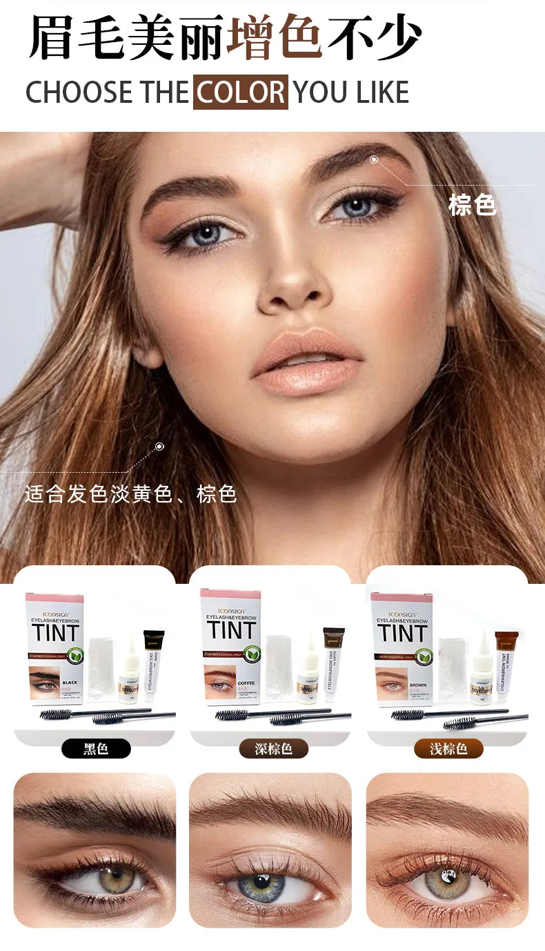 3Colors Eyelash Eyebrow Dye Tint Kit Fast Tint Brow Dye Gel Eyebrow Cream Brow Enhancers Henna Mascara Makeup Tool