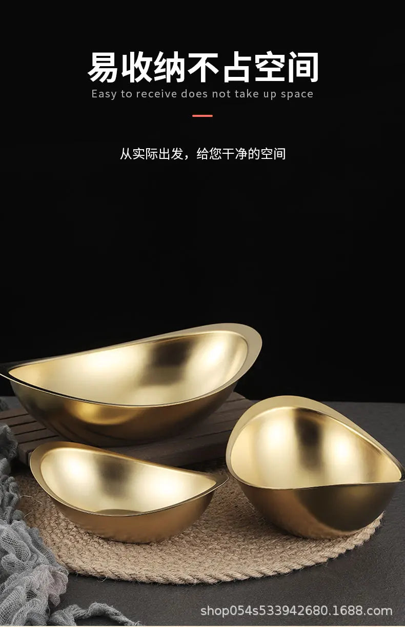 304 stainless steel golden ingot bowl Korean salad bowl commercial dessert snack bowl Korean cuisine tableware