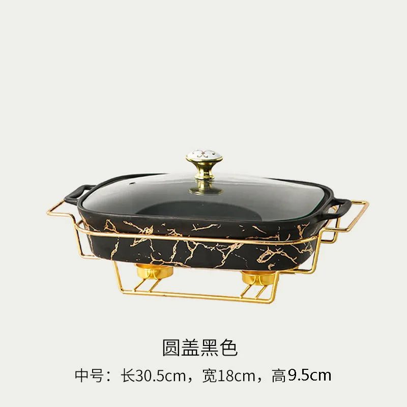 Rectangular amphora ceramic casserole home tableware light heat hotel dry soup pot creative pot holder with candle