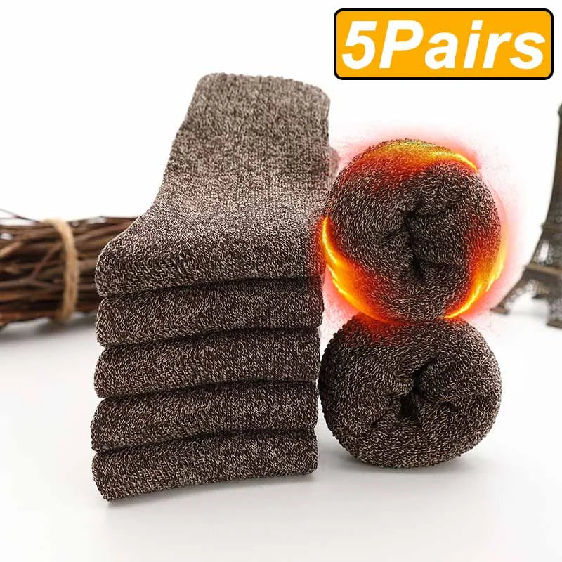 5 Pairs Winter Warm Men’s Socks Wool Male Women Socks Super Thicker Solid Socks Wool Socks Against Cold Snow Terry Socks