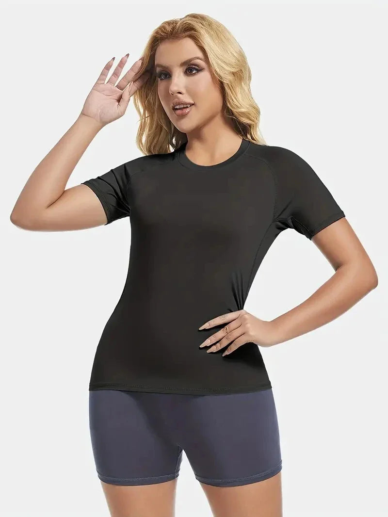 Women's Compression Shirt Short Sleeve Athletic Yoga Running T-Shirt Summer Gym Workout Quick Dry Stretchy Tees Tops Baselayer