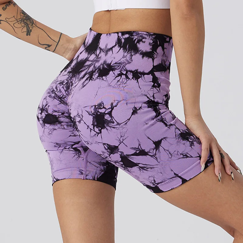 Seamless Tie Dye Push Up Yoga Shorts For Women High Waist Summer Fitness Workout Running Cycling Sports Gym Shorts Mujer