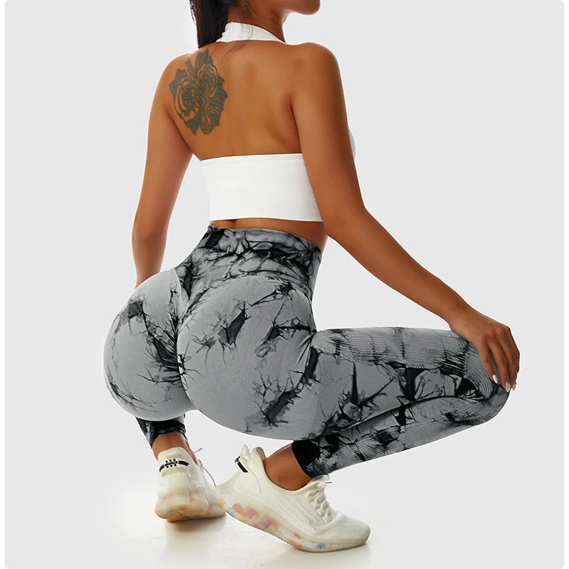 WAREBALL New Tie Dye Yoga Pants Gym Leggings Women Seamless High Waist Push Up Sport Tights Fitness Workout Leggins