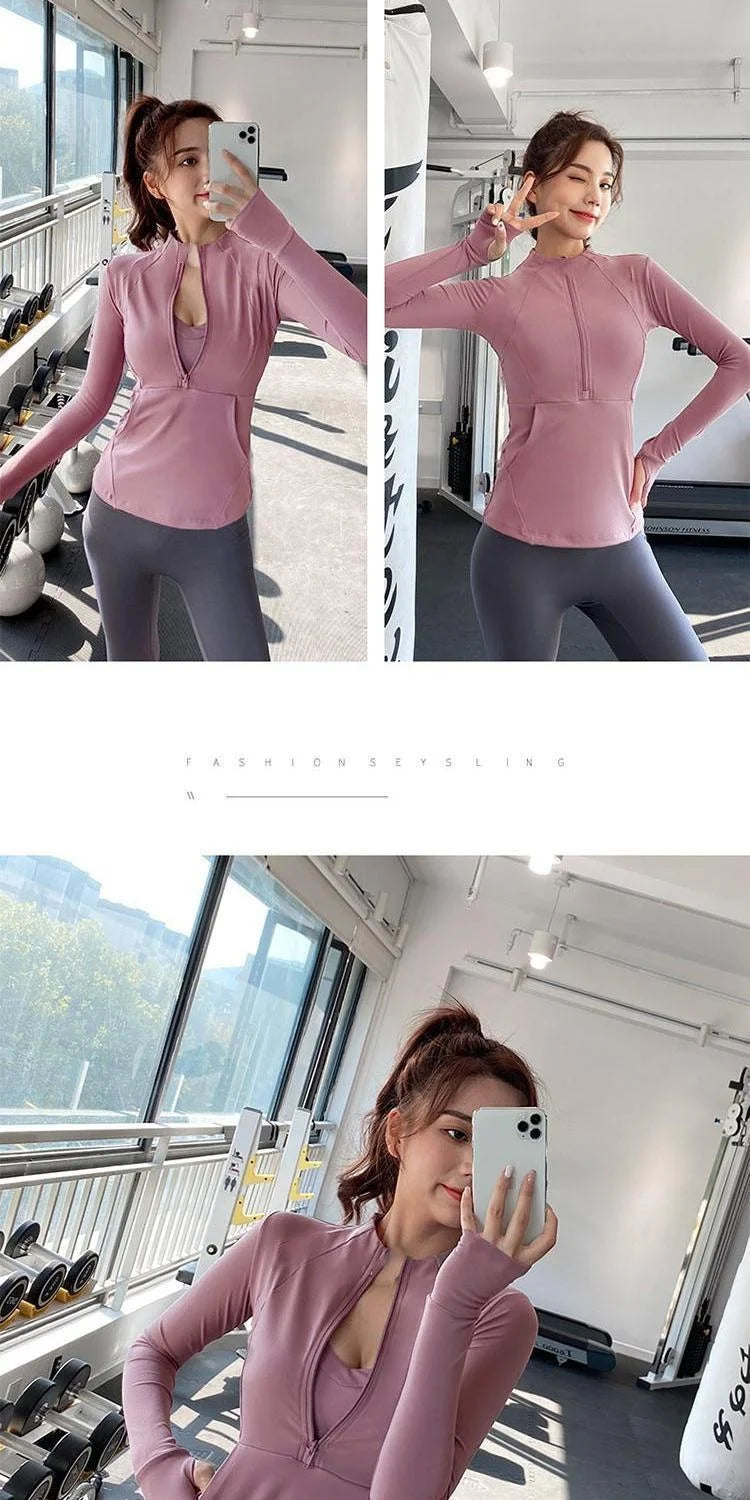 Fitness Sports Jacket Women's Zipper Long-sleeved Stand-up Jacket Quick-drying Training Yoga Clothes Summer Breathable Top