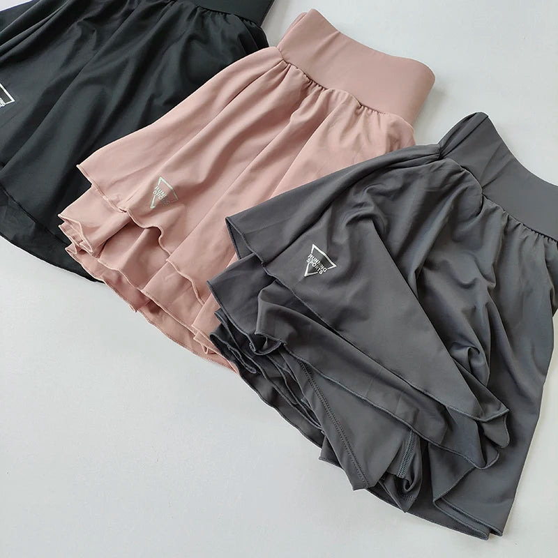 Sports skirt fake two-piece running skirt womensummer quick drying hip covering light proof breathable tennis Yoga skirt pants