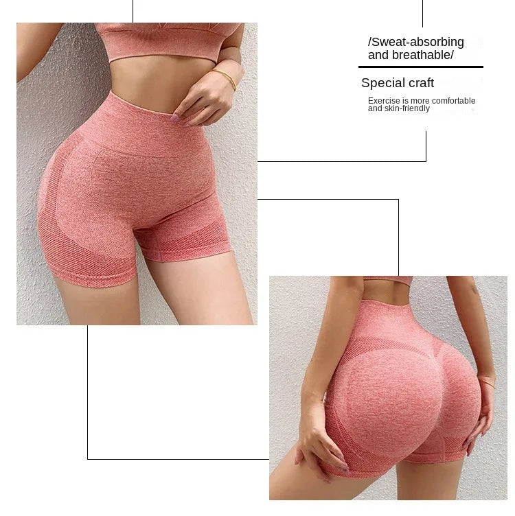 Sports Fitness Shorts, High Waist, Abdomen, Breathable, Stretch, Hip-lifting Peach Pants, Anti-glare, Quick-drying Yoga Pants, W