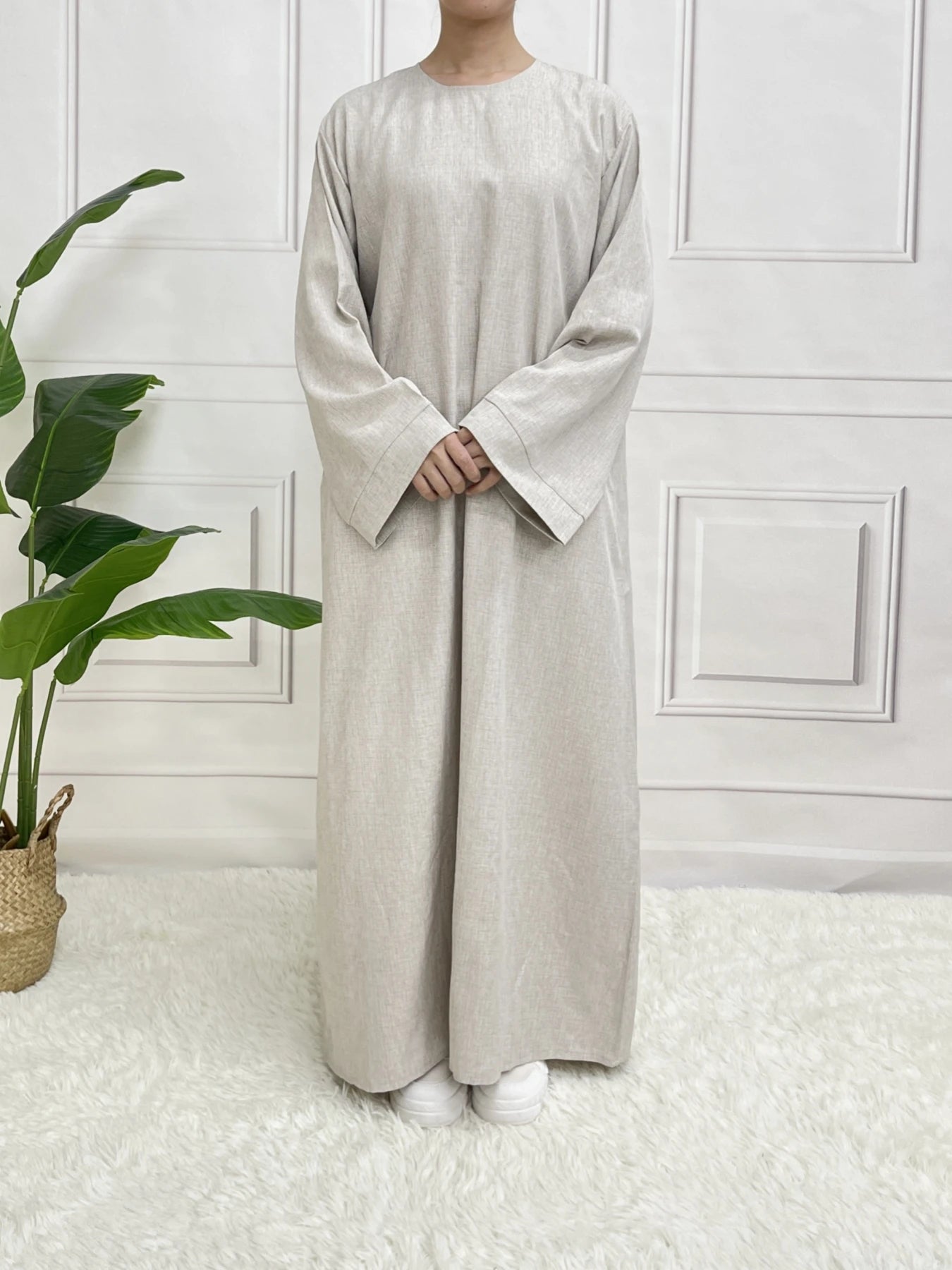 Modest Closed Plain Long Sleeve Abaya Without Hijab With Belt  Basic Islamic Eid Clothes Dress