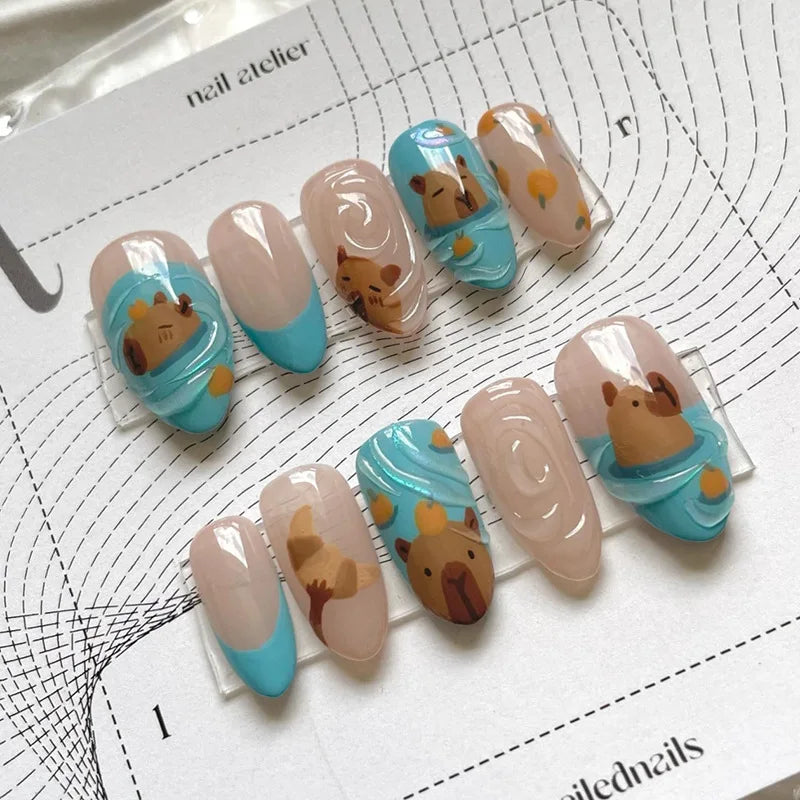 24pcs Romantic Y2k Star Press On Nails Gradient Blue French Style Gold Moon Designs Fake Nail Sweet Almond False Nails For Women