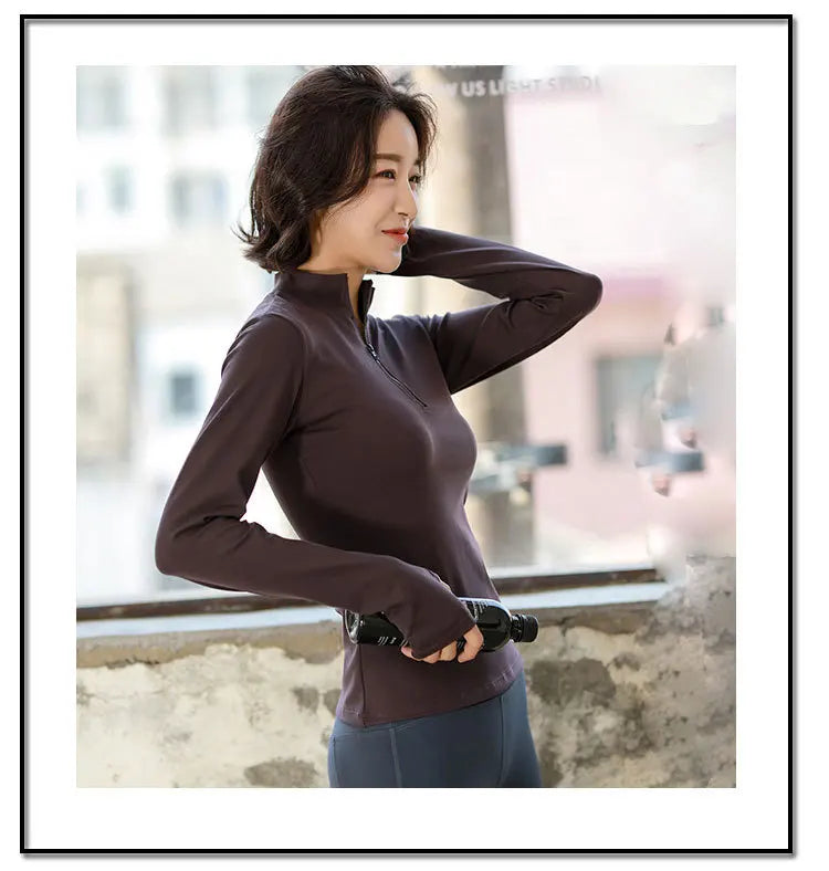 Spring and Summer Women Half Zipper Casual Fitness Wear Long Sleeve Blazer Running Speed Dry Yoga Wear Women