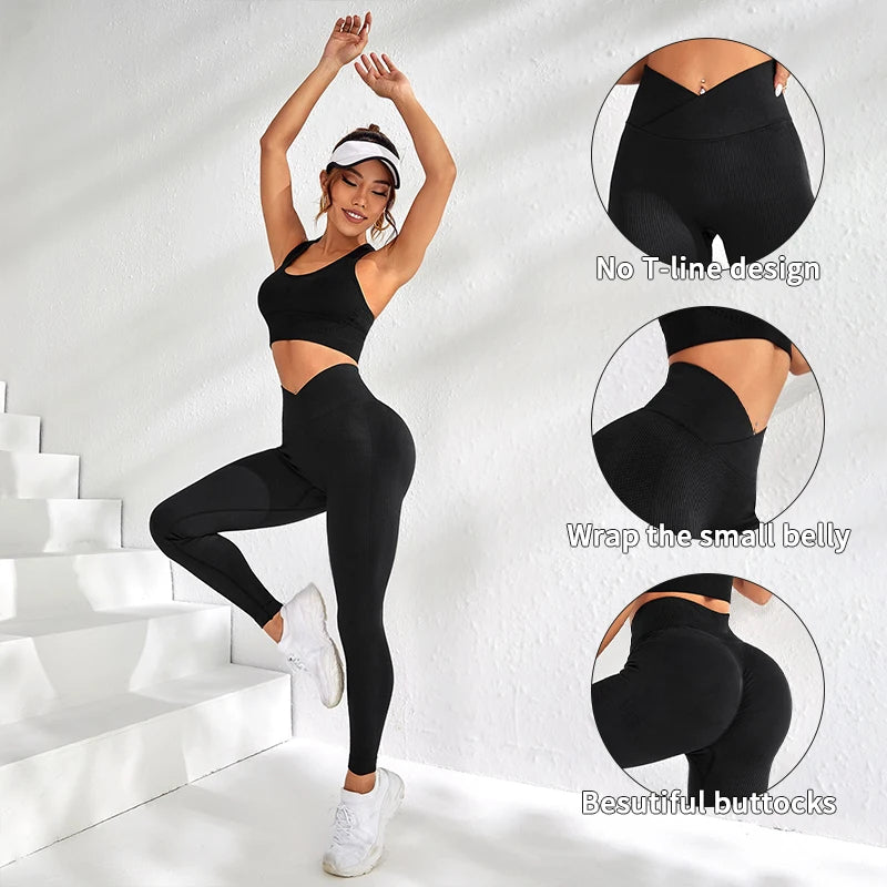 Women Sports Leggings V-waist Elastic Peach Buttocks Fitness Pants With Raised Hips And High Waist Seamless Yoga Pants Tight