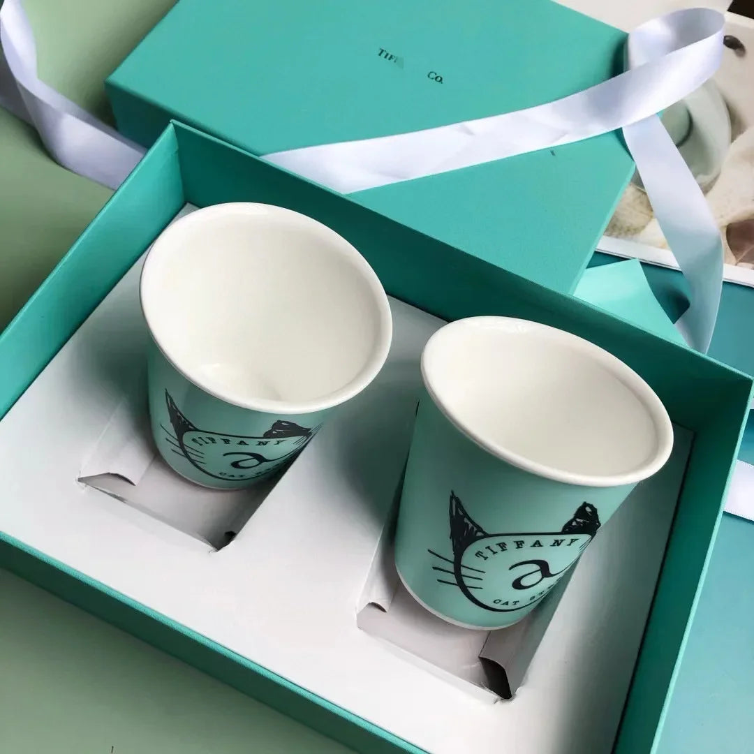 The New T Home Classic Blue Bone Porcelain Pair Cup Ceramic Cup Water Cup Paper Cup Mug Drinking Cup Mouth Cup Gift Box Set