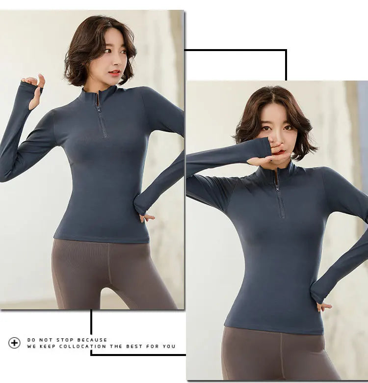 Spring and Summer Women Half Zipper Casual Fitness Wear Long Sleeve Blazer Running Speed Dry Yoga Wear Women