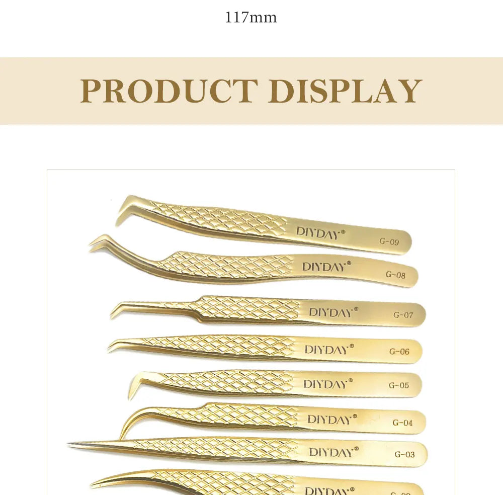 DIYDAY Anti-slip Eyelash Extension Tweezers Stainless Steel Fiber Tip Lashes Precision Tweezer for Makeup Tools