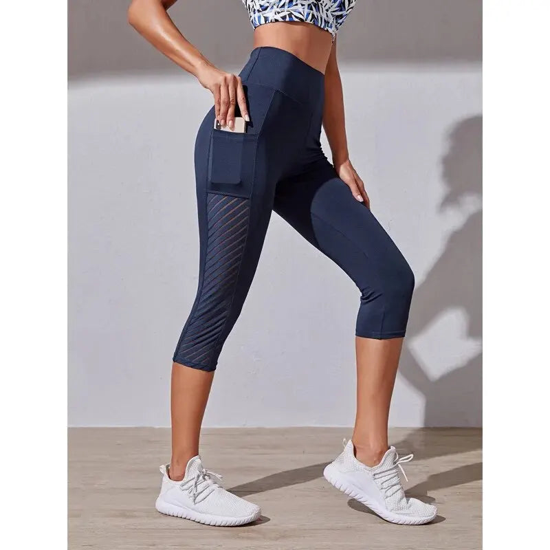 New Large Panel Pocket Design with High Waist, Hip Lift, Slimming Yoga Pants, Fitness Running Crop Pants