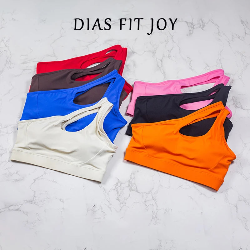 DIAS FIT JOY Women One Shoulder Sports Bras Yoga Top Vest Yoga Gym outdoor sport Running Fitness Underwear