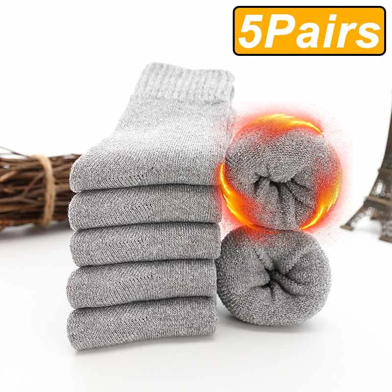 5 Pairs Winter Warm Men’s Socks Wool Male Women Socks Super Thicker Solid Socks Wool Socks Against Cold Snow Terry Socks