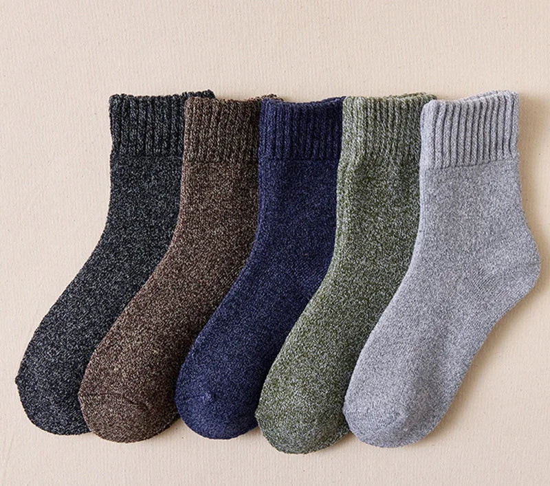 5 Pairs Winter Warm Men’s Socks Wool Male Women Socks Super Thicker Solid Socks Wool Socks Against Cold Snow Terry Socks