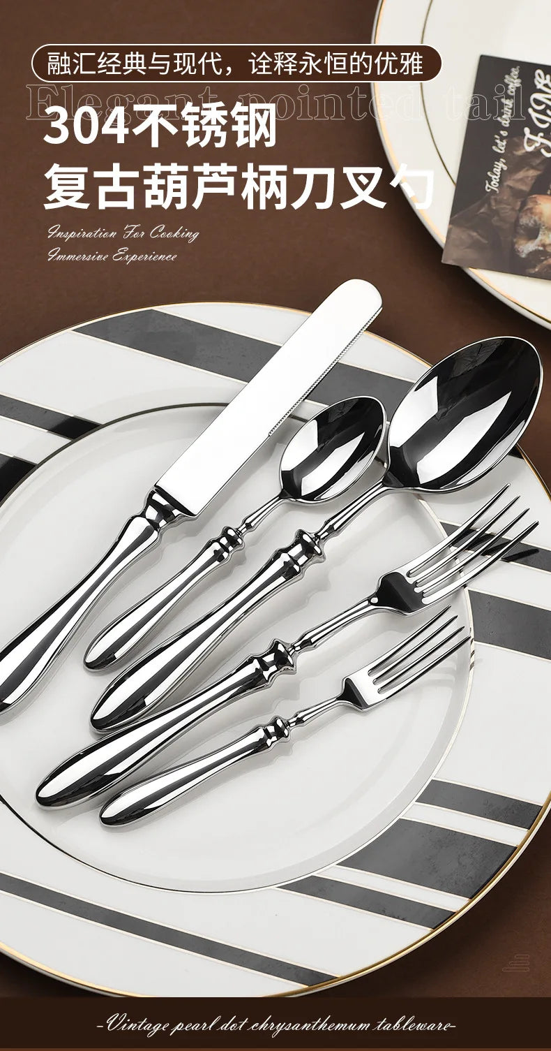 304 stainless steel knives, forks, gourd handles, high-end steakhouses, western knives, , spoons, restaurants, hotel tableware