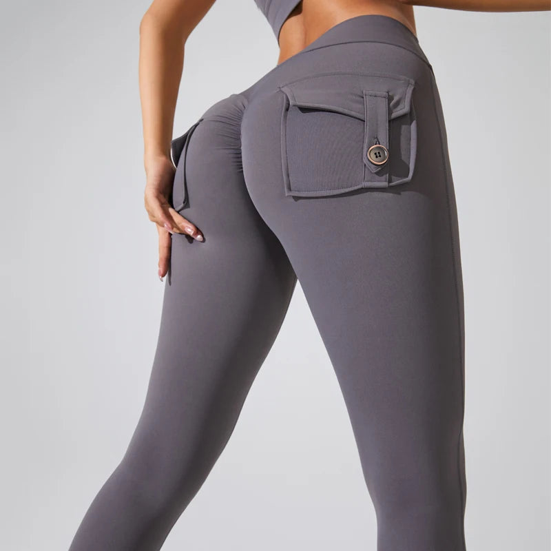 DIAS FIT JOY Nylon Yoga pants buttocks pocket tight pants women's sports fitness pants hip lifting Breathable No T Line