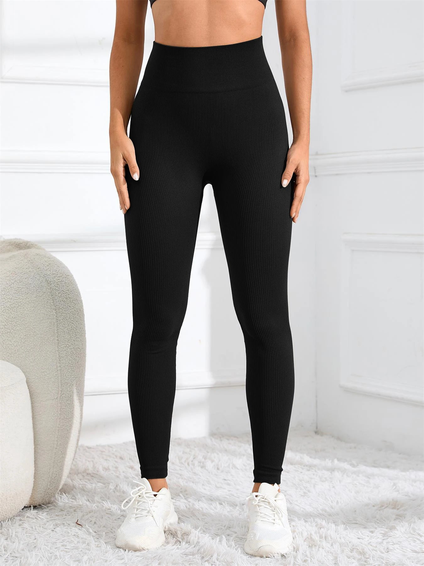 High Waisted Seamless Yoga Leggings, Ribbed Sportswear Tights, Fitness Apparel for Women, Gym and Casual Wear For Fall & Winter