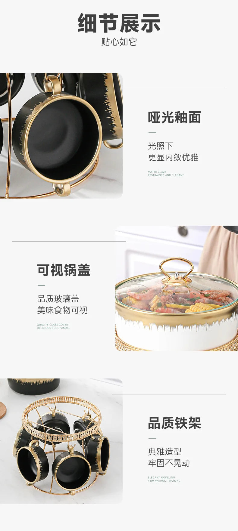 Gold-plated ceramic pot household Phnom Penh soup pot 7-piece set with lid soup pot with hotel tableware set wholesale