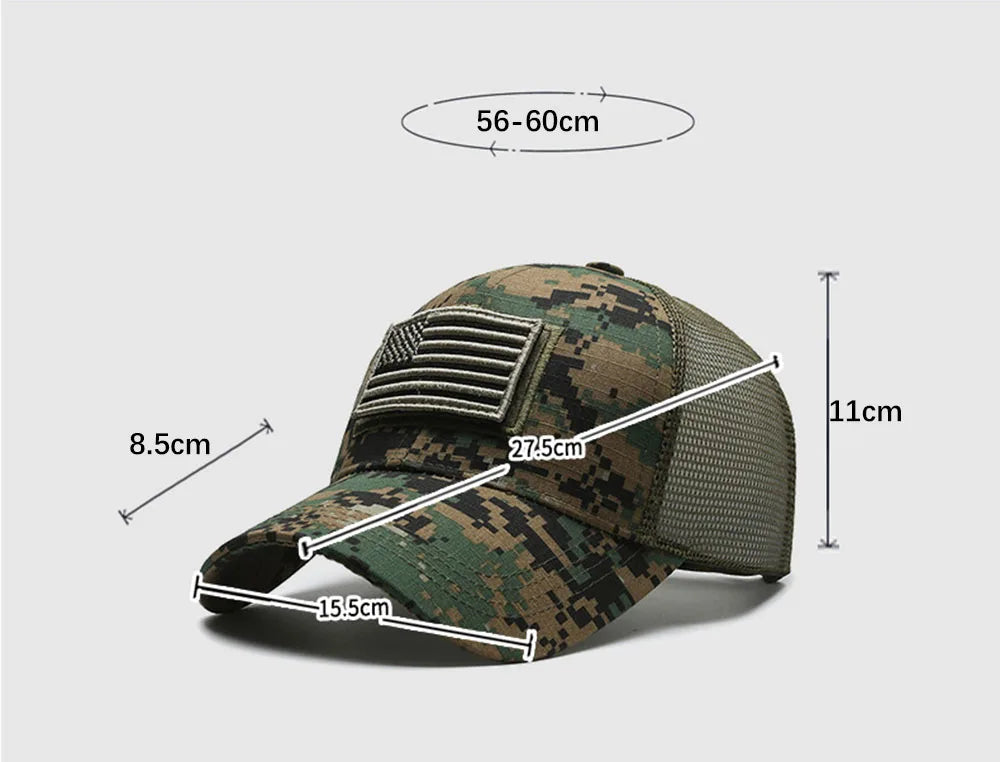 Men American Flag Camouflage Baseball Cap Male Outdoor Breathable Tactics Mountaineering Peaked Hat Adjustable Stylish Casquette