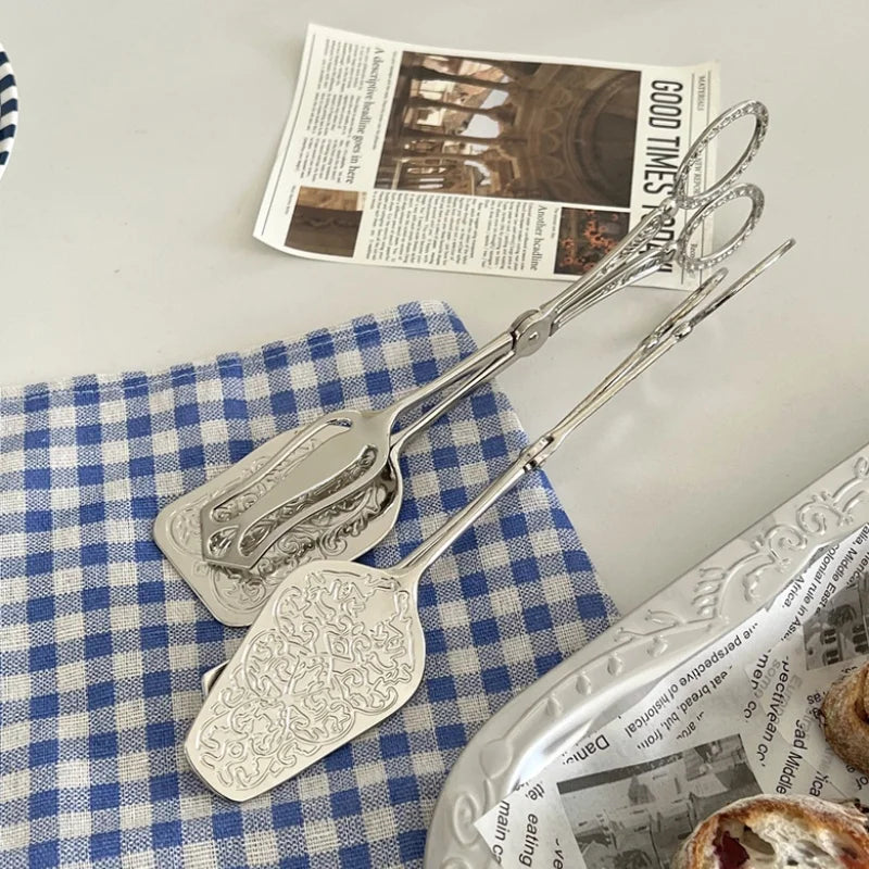 Stainless Steel Cake Tongs Pastry Tong Cookie Clip Bread Clips Bake Barbecue Clamp Cake Topper Food Clips For Home Kitchen