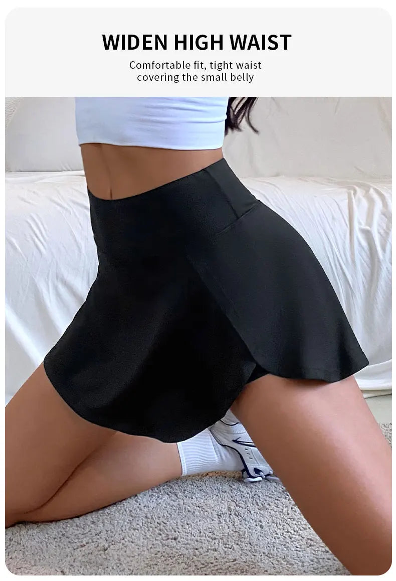 High Waist Sports Culottes Women Yoga Fitness Tennis Lining Anti Light Running Quick Drying Skirt Suitable for Running Yoga