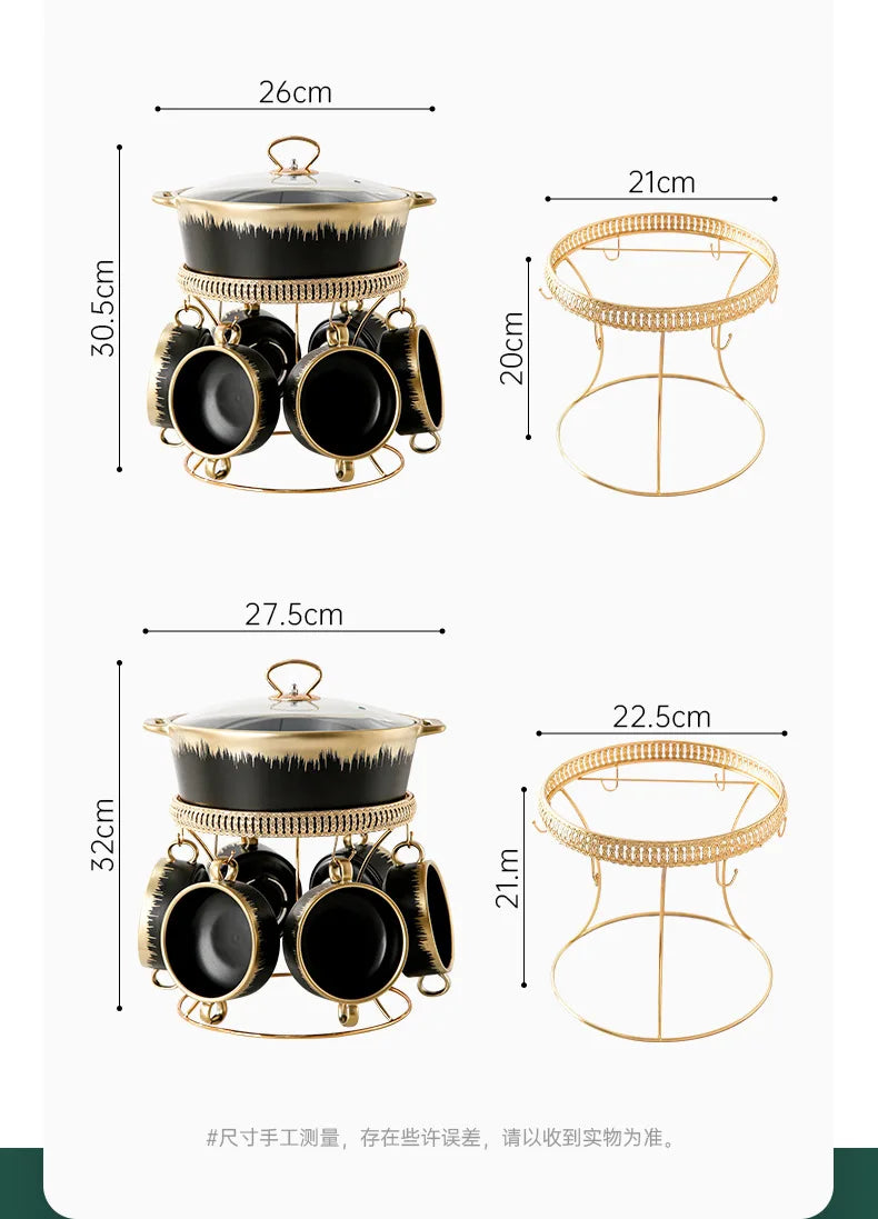 Gold-plated ceramic pot household Phnom Penh soup pot 7-piece set with lid soup pot with hotel tableware set wholesale