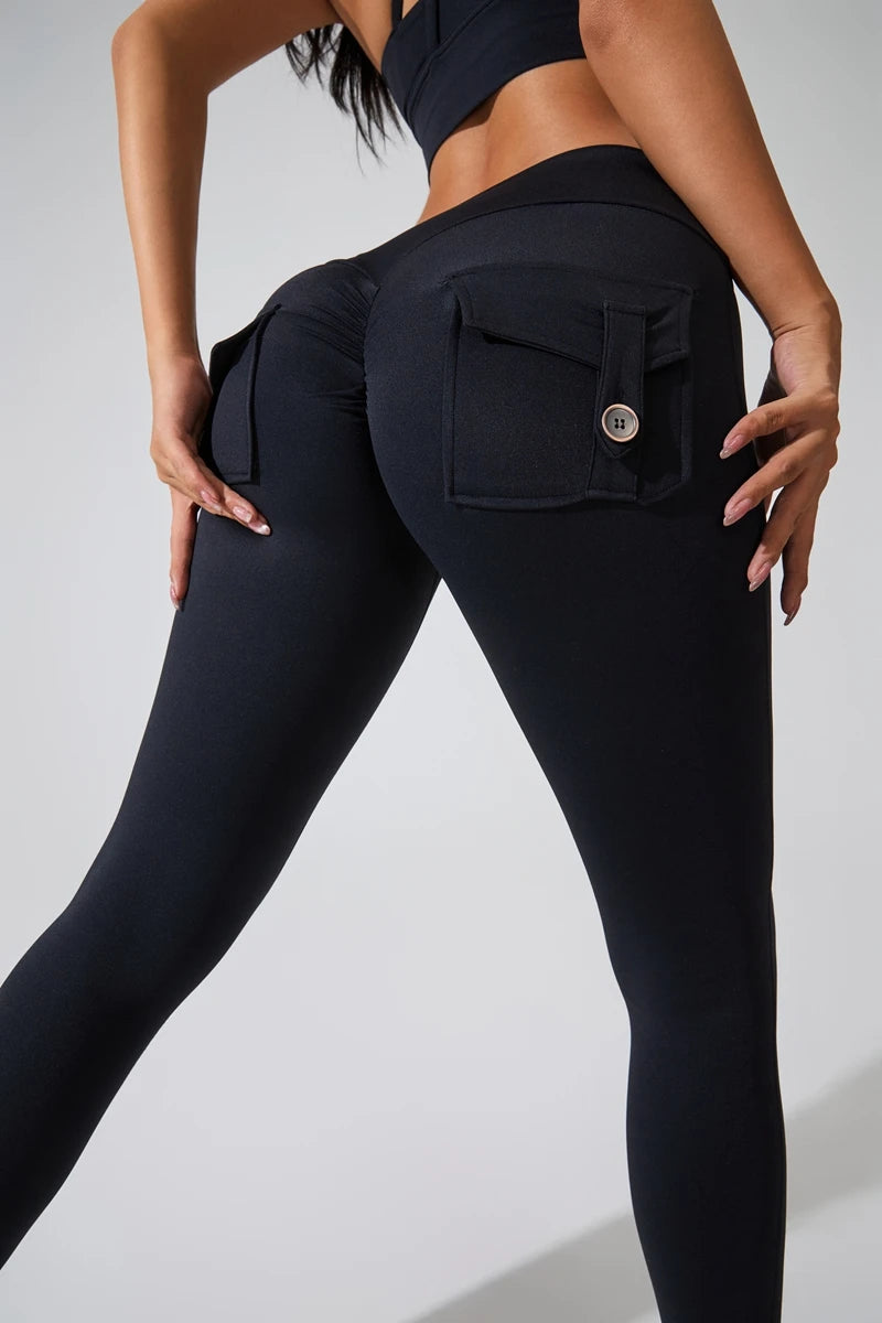 DIAS FIT JOY Nylon Yoga pants buttocks pocket tight pants women's sports fitness pants hip lifting Breathable No T Line