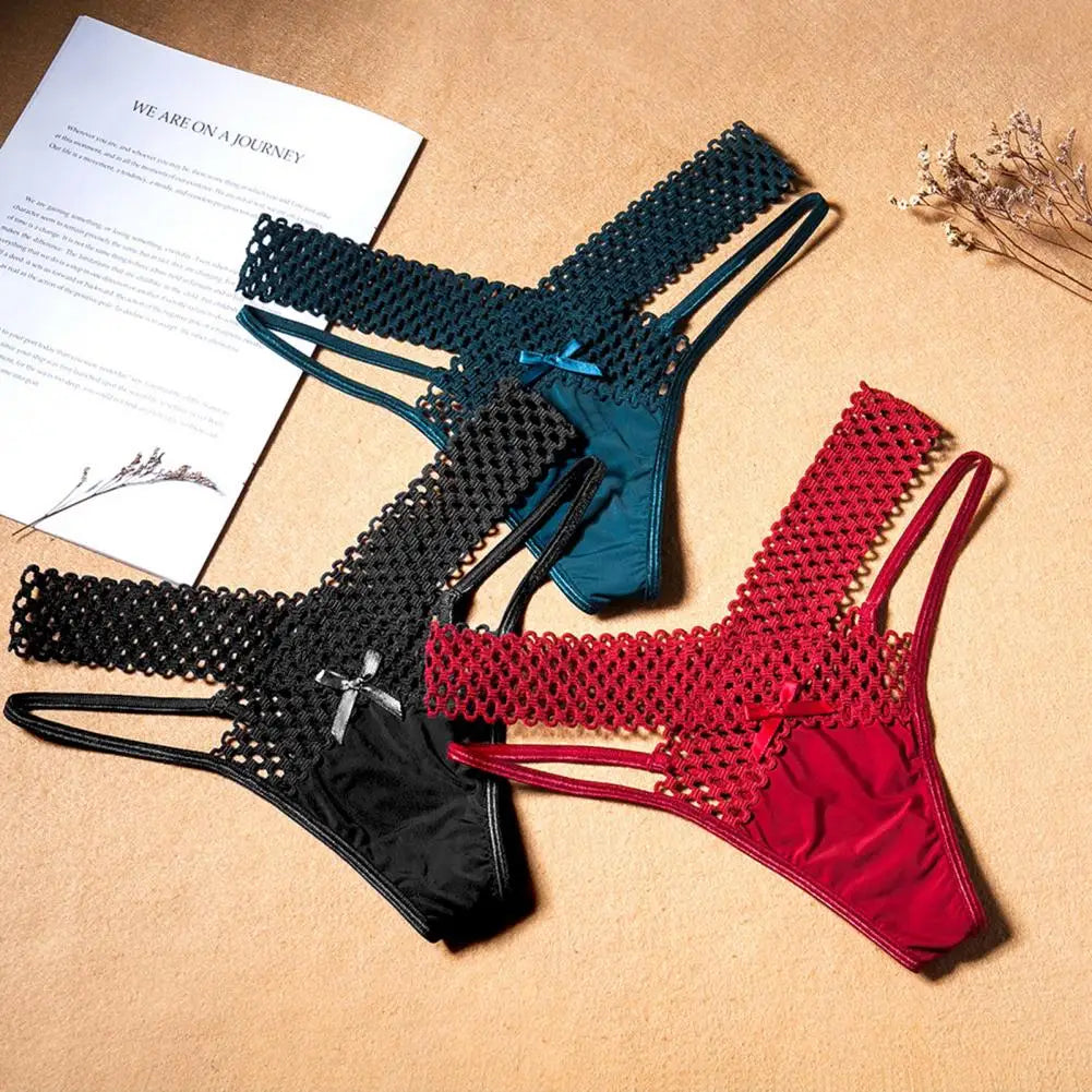 Lady Briefs Hollowed Out Elastic Thin Strip French Style Ladies Sling Thong Solid Color Women G-string Daily Underpants