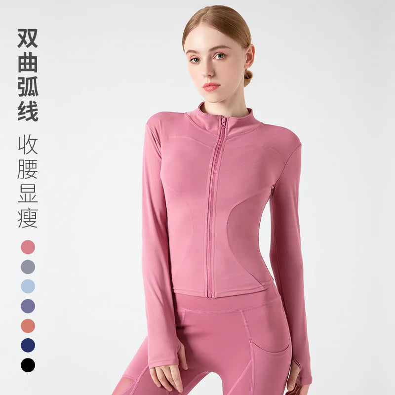 Long Sleeve Sports Jacket Women Zip Fitness Yoga Shirt Winter Warm Gym Top Activewear Running Coats Workout Clothes For Cycling