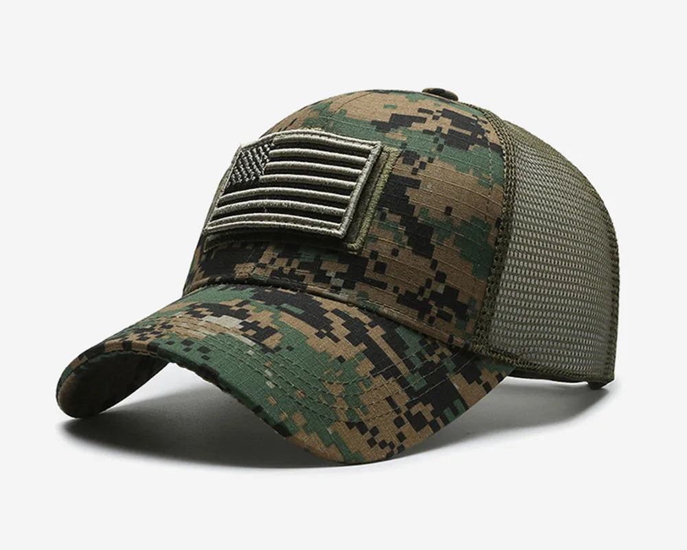 Men American Flag Camouflage Baseball Cap Male Outdoor Breathable Tactics Mountaineering Peaked Hat Adjustable Stylish Casquette