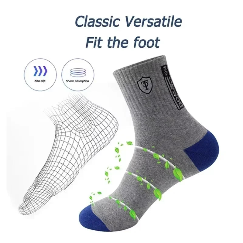 5Pairs Breathable Cotton Sports Stockings Men Bamboo Fiber Autumn and Winter Men Socks Sweat Absorption Deodorant Business Sox