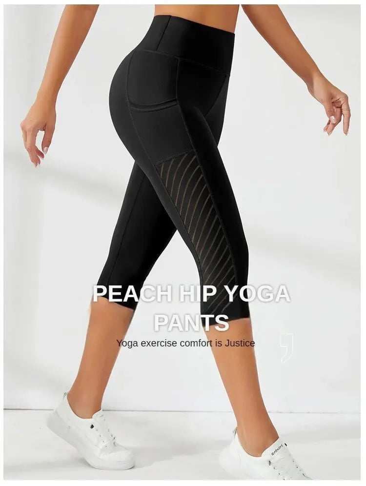 New Large Panel Pocket Design with High Waist, Hip Lift, Slimming Yoga Pants, Fitness Running Crop Pants