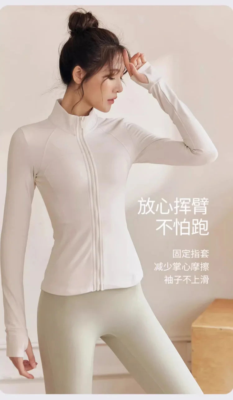 Women Zip Fitness Clothes Long Sleeve Sports Jacket Gym Clothes Woman Yoga Shirt Quick Dry Top Sunscreen Sportswear Yoga Clothes