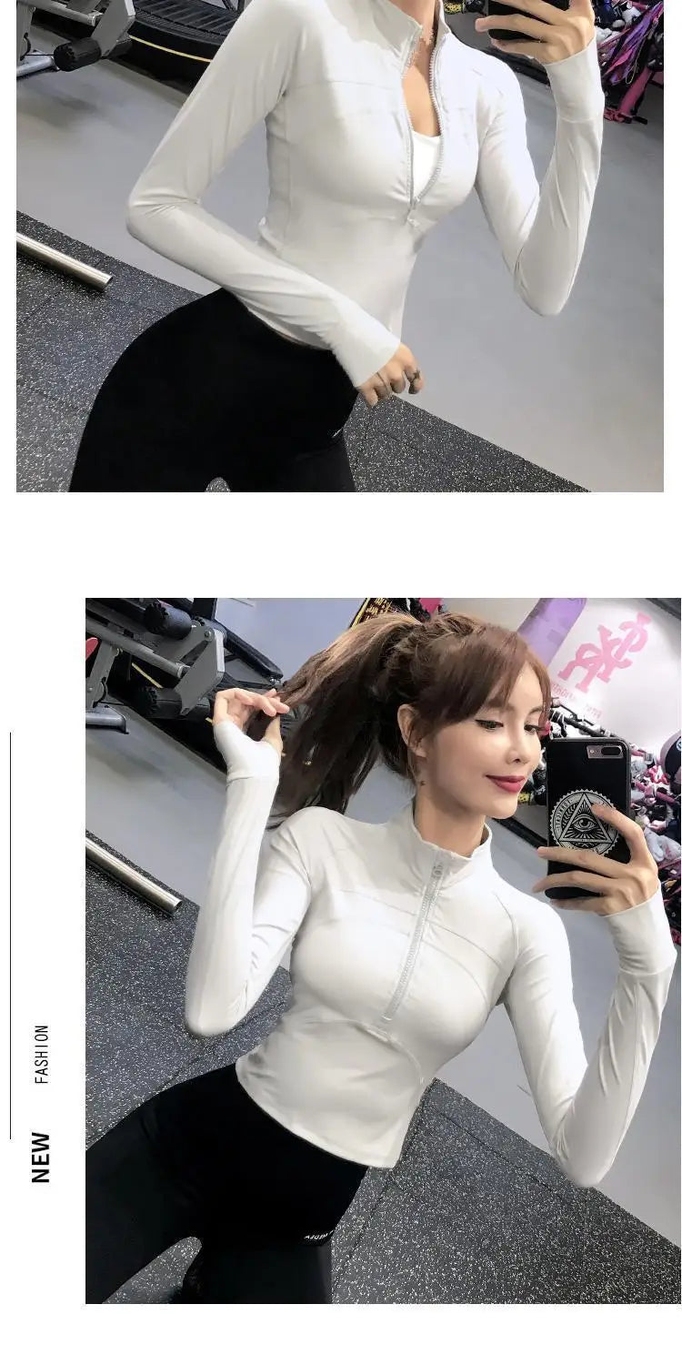 Fitness Sports Jacket Women's Zipper Long-sleeved Stand-up Jacket Quick-drying Training Yoga Clothes Summer Breathable Top