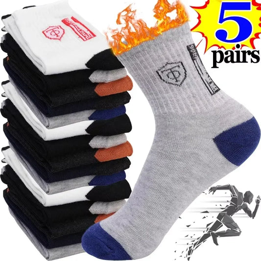 5Pairs Breathable Cotton Sports Stockings Men Bamboo Fiber Autumn and Winter Men Socks Sweat Absorption Deodorant Business Sox