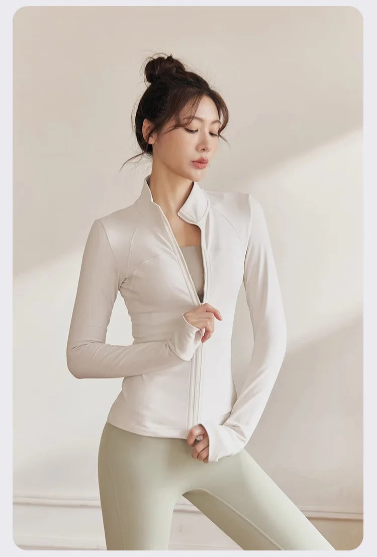 Women Zip Fitness Clothes Long Sleeve Sports Jacket Gym Clothes Woman Yoga Shirt Quick Dry Top Sunscreen Sportswear Yoga Clothes