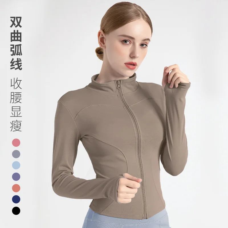 Long Sleeve Sports Jacket Women Zip Fitness Yoga Shirt Winter Warm Gym Top Activewear Running Coats Workout Clothes For Cycling