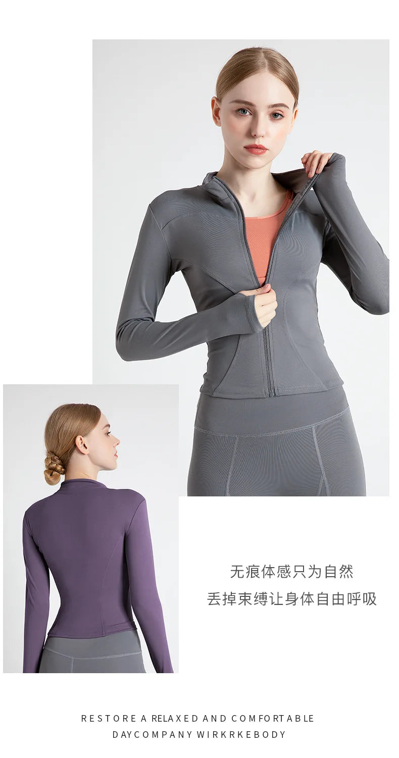 Long Sleeve Sports Jacket Women Zip Fitness Yoga Shirt Winter Warm Gym Top Activewear Running Coats Workout Clothes For Cycling