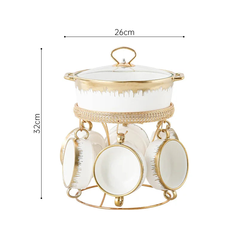 Gold-plated ceramic pot household Phnom Penh soup pot 7-piece set with lid soup pot with hotel tableware set wholesale