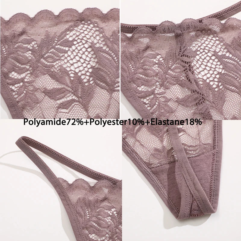 6Pcs/Set Lace Thong For Women Low Rise Soft Intimates Lingerie Sexy Lace Panties Color Ladies Comfortable Underpants Girls Panty