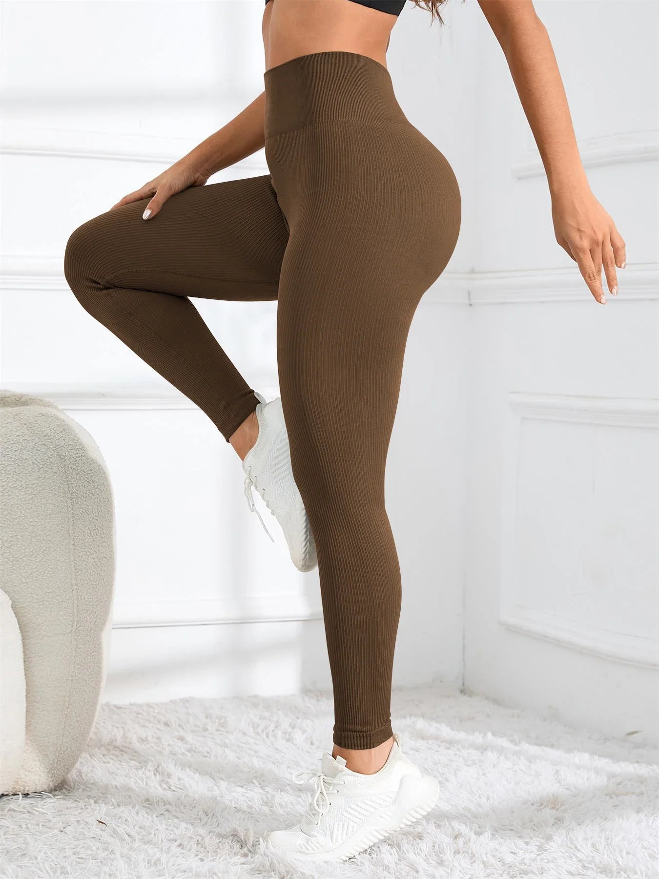 High Waisted Seamless Yoga Leggings, Ribbed Sportswear Tights, Fitness Apparel for Women, Gym and Casual Wear For Fall & Winter