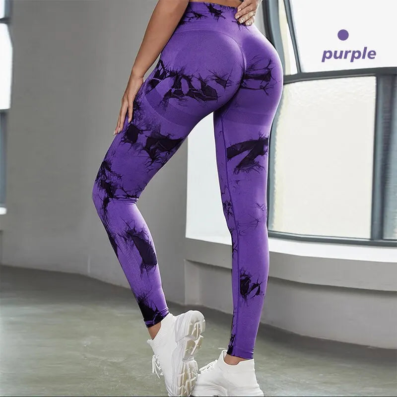 Tie Dye Seamless Leggings for Women High Waist Yoga Pants, Scrunch Butt Lifting Elastic Tights