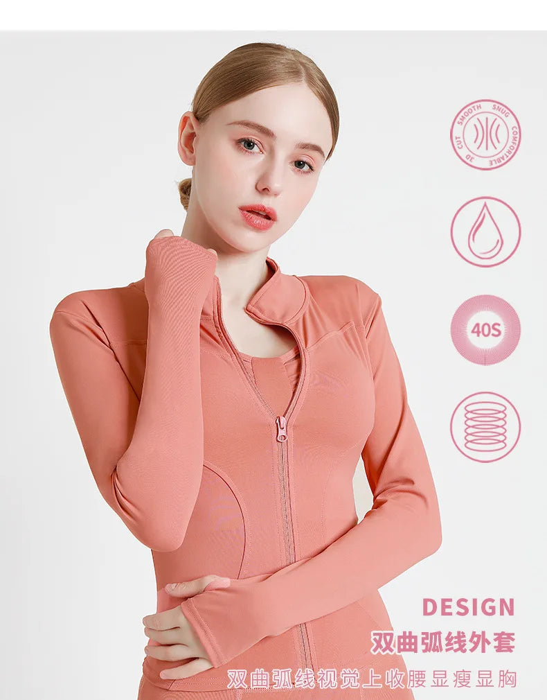 Long Sleeve Sports Jacket Women Zip Fitness Yoga Shirt Winter Warm Gym Top Activewear Running Coats Workout Clothes For Cycling