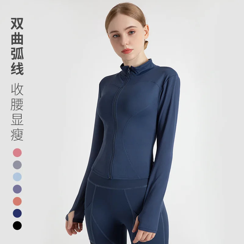 Long Sleeve Sports Jacket Women Zip Fitness Yoga Shirt Winter Warm Gym Top Activewear Running Coats Workout Clothes For Cycling